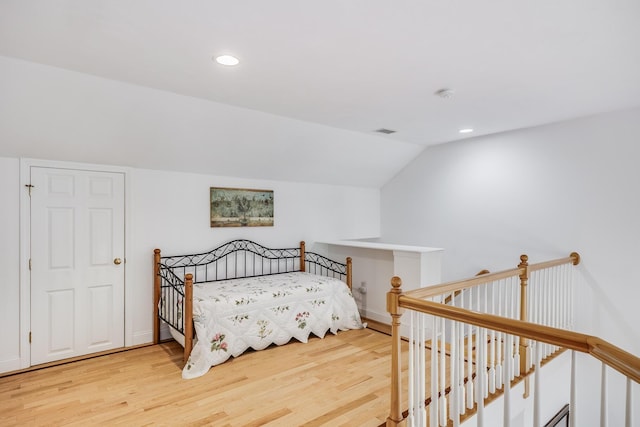13 Laurel Hill Ct, Bourne, MA 02532 - bedroom featuring wood finished floors, recessed lighting, lofted ceiling, and baseboards