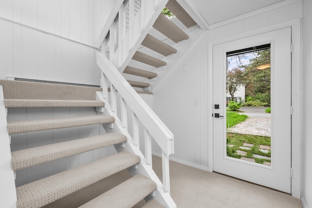 128 Whippoorwill Cir, Mashpee, MA 02649 - stairs featuring carpet, baseboards, and a decorative wall