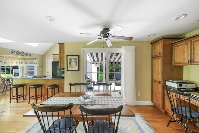 4 Square Rigger Ln, Hyannis, MA 02601 - dining space with light wood-type flooring, a ceiling fan, recessed lighting, and a skylight