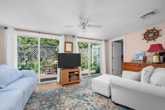 5 Highland Ln, Harwich Port, MA 02646 - living room featuring ceiling fan and light wood-type flooring