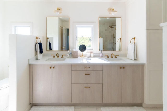 bathroom featuring vanity and walk in shower