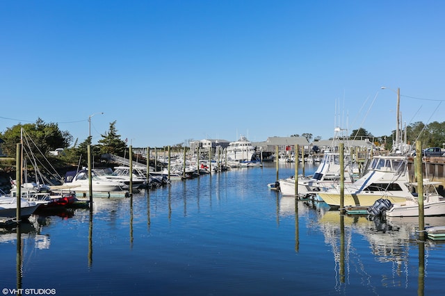 view of dock with a water view