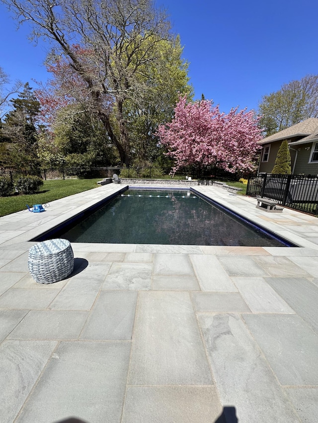 view of swimming pool featuring a patio area