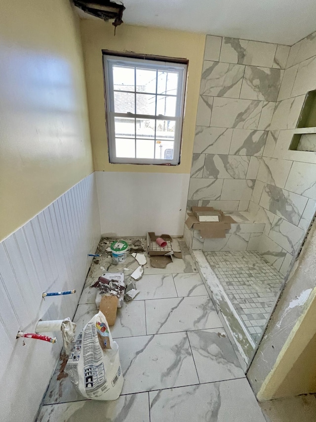 100 Parkwood Dr, Wareham, MA 02571 - bathroom featuring marble finish floor and a tile shower