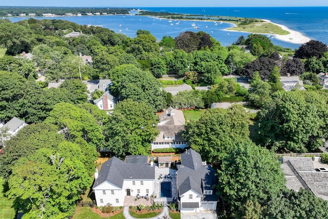 aerial view featuring a water view and a residential view