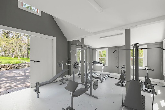 2 Little Cove Ln, Orleans, MA 02653 - workout area featuring vaulted ceiling and baseboards