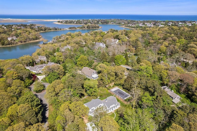2 Little Cove Ln, Orleans, MA 02653 - aerial view of property's location with a heavily wooded area and a large body of water