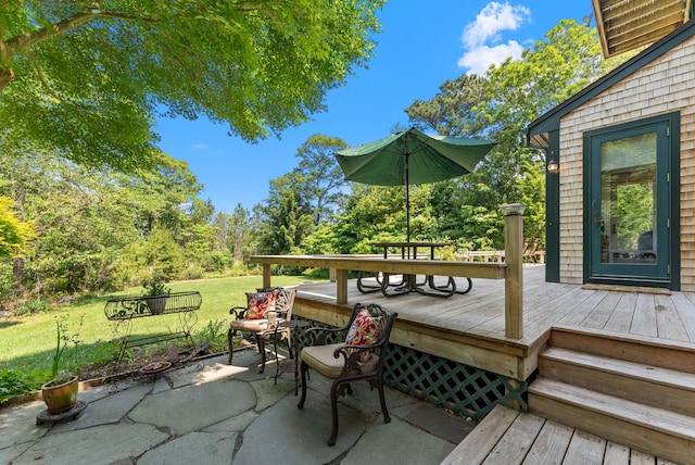 23 Crowell Ln, Tisbury, MA 02568 - wooden terrace with a yard and a patio