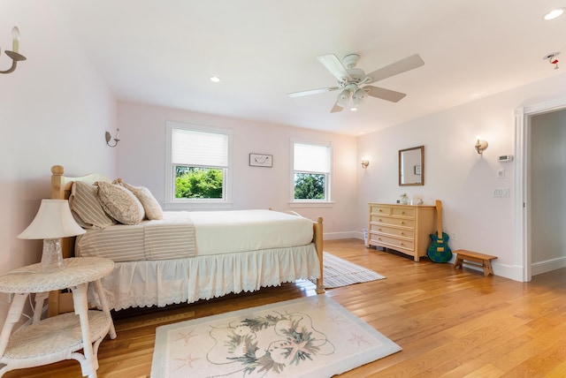 23 Crowell Ln, Tisbury, MA 02568 - bedroom with light wood finished floors, recessed lighting, and a ceiling fan