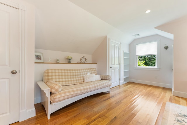23 Crowell Ln, Tisbury, MA 02568 - sitting room featuring light wood-style flooring, vaulted ceiling, and recessed lighting