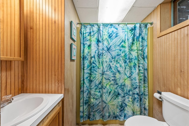 5 Great Hills Rd, Truro, MA 02666 - bathroom with vanity, wooden walls, and curtained shower