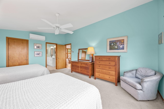 5 Great Hills Rd, Truro, MA 02666 - bedroom featuring a wall mounted AC, light carpet, ceiling fan, and ensuite bath