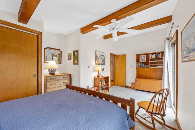 5 Great Hills Rd, Truro, MA 02666 - bedroom with beam ceiling, carpet, a closet, and a ceiling fan