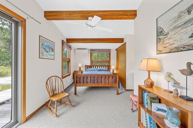 5 Great Hills Rd, Truro, MA 02666 - carpeted bedroom featuring access to outside, a wall unit AC, and ceiling fan