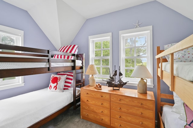 20 James Pond Way, West Tisbury, MA 02575 - bedroom with vaulted ceiling and carpet flooring