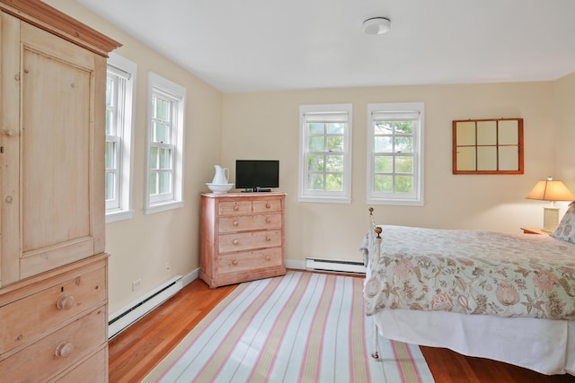 20 James Pond Way, West Tisbury, MA 02575 - bedroom featuring baseboard heating, light wood-style flooring, and baseboards