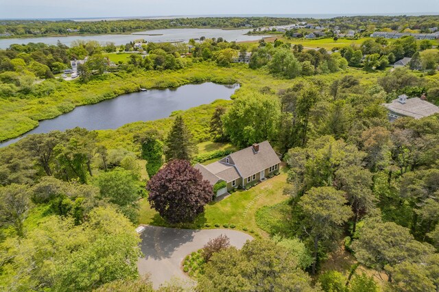9 Bettys Path, Chatham, MA 02633 - drone / aerial view featuring a water view and a forest view