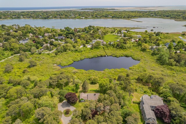 9 Bettys Path, Chatham, MA 02633 - aerial view featuring a water view and a wooded view