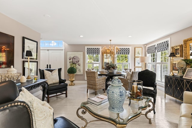 15 Sylvan Way S, Chatham, MA 02659 - living area featuring a chandelier, light wood-style floors, and recessed lighting
