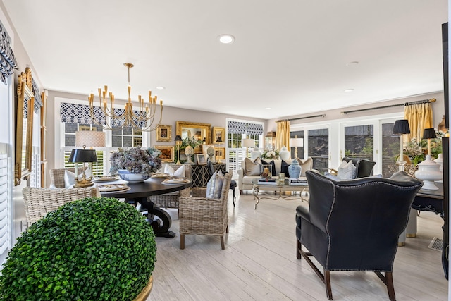 15 Sylvan Way S, Chatham, MA 02659 - dining area with a chandelier, light wood-style flooring, and recessed lighting
