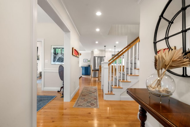23 Ridgehill Ln, Sagamore Beach, MA 02562 - entrance foyer featuring light wood-style flooring, stairway, recessed lighting, and baseboards