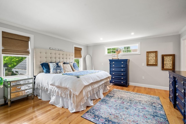 23 Ridgehill Ln, Sagamore Beach, MA 02562 - bedroom with ornamental molding, light wood-style floors, baseboards, and recessed lighting
