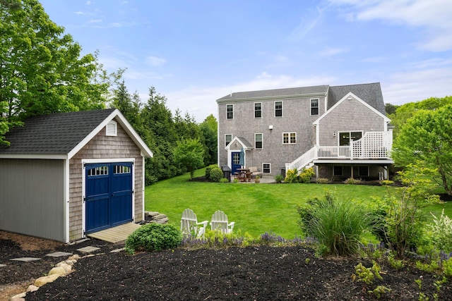 23 Ridgehill Ln, Sagamore Beach, MA 02562 - rear view of property with a lawn, a wooden deck, a patio area, and stairway