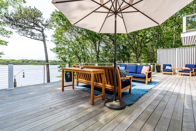 585 Santuit Rd, Cotuit, MA 02635 - wooden deck featuring outdoor lounge area and a water view
