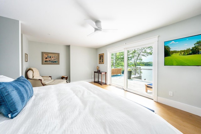 585 Santuit Rd, Cotuit, MA 02635 - bedroom with access to outside, wood finished floors, and a ceiling fan