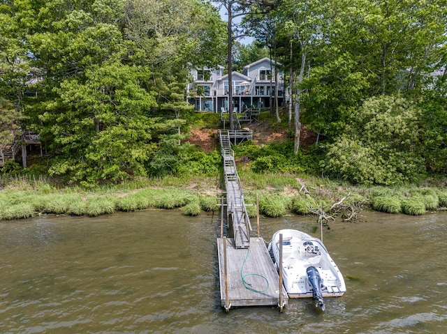 585 Santuit Rd, Cotuit, MA 02635 - dock featuring a water view and view of wooded area