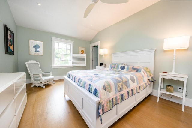585 Santuit Rd, Cotuit, MA 02635 - bedroom featuring light wood-style floors, lofted ceiling, and ceiling fan