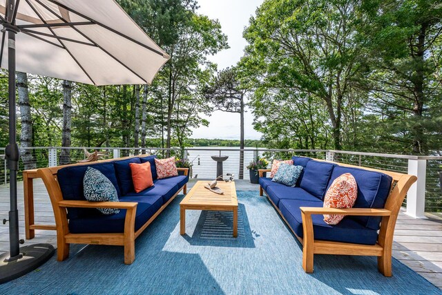 585 Santuit Rd, Cotuit, MA 02635 - deck with an outdoor hangout area and a water view