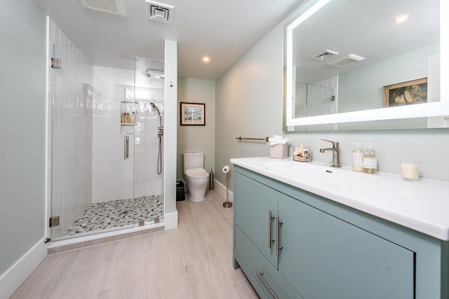585 Santuit Rd, Cotuit, MA 02635 - bathroom with vanity, a shower stall, and recessed lighting