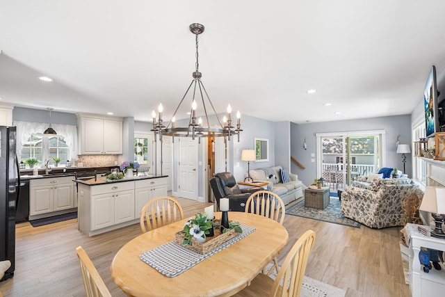 10 Stanley Rd, Mashpee, MA 02649 - dining space featuring a chandelier, healthy amount of natural light, light wood finished floors, and recessed lighting