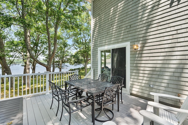 10 Stanley Rd, Mashpee, MA 02649 - wooden terrace with a water view and outdoor dining space