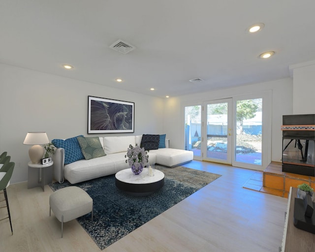 living room with light wood-type flooring