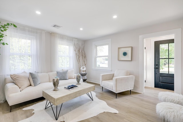 living room with light hardwood / wood-style flooring