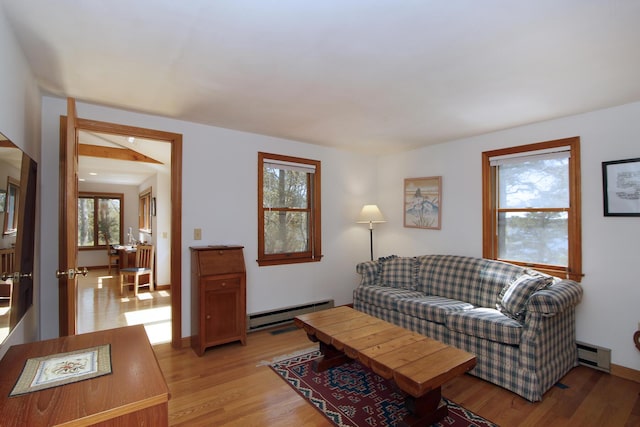 21 High Point Dr, Brewster, MA 02631 - living room featuring baseboard heating and light wood-style floors