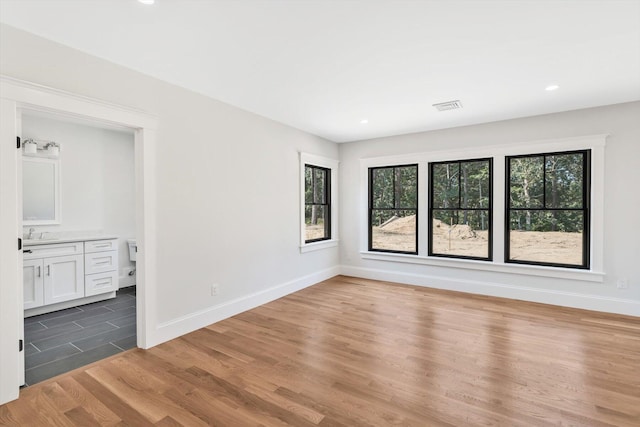 empty room featuring sink and dark wood-type flooring