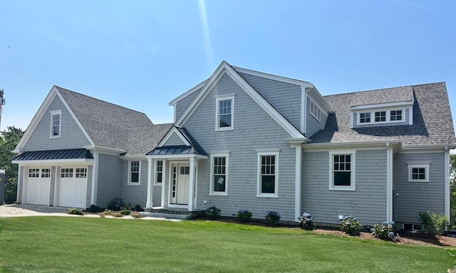 98 Horizon Dr, Chatham, MA 02633 - shingle-style home featuring roof with shingles, a front yard, driveway, and a standing seam roof