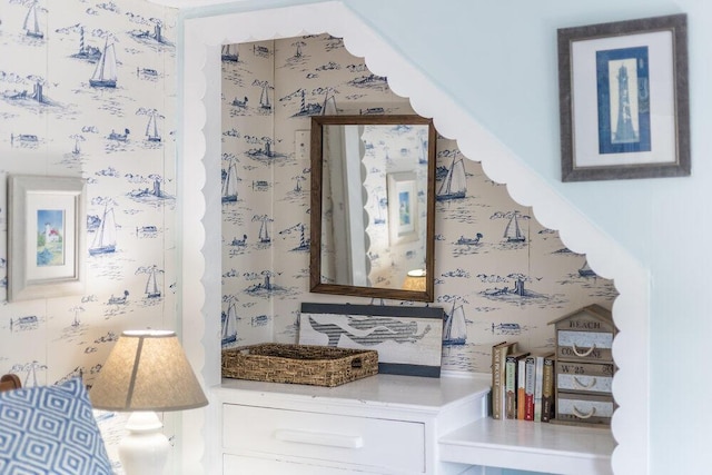 281 Gosnold St, Hyannis, MA 02601 - stairway featuring wallpapered walls