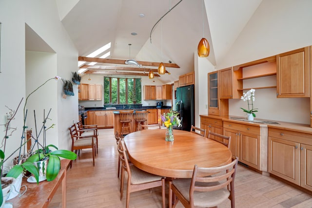 174 Middle Rd, Chilmark, MA 02535 - dining space featuring lofted ceiling and light wood finished floors