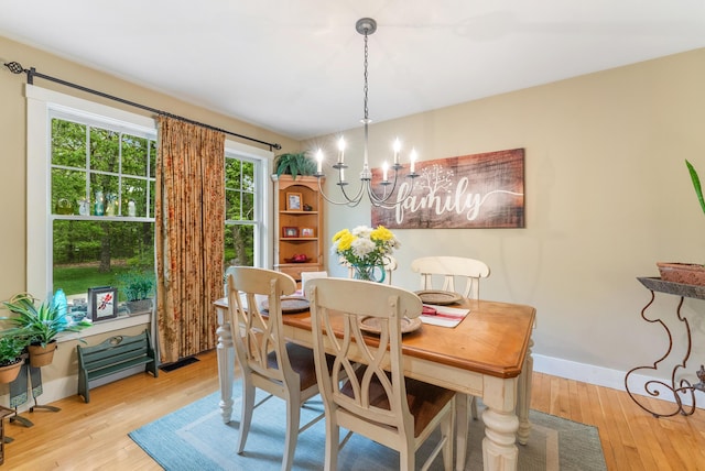5 Bayes Hill Cir, Oak Bluffs, MA 02557 - dining area featuring a chandelier, light wood-type flooring, and baseboards