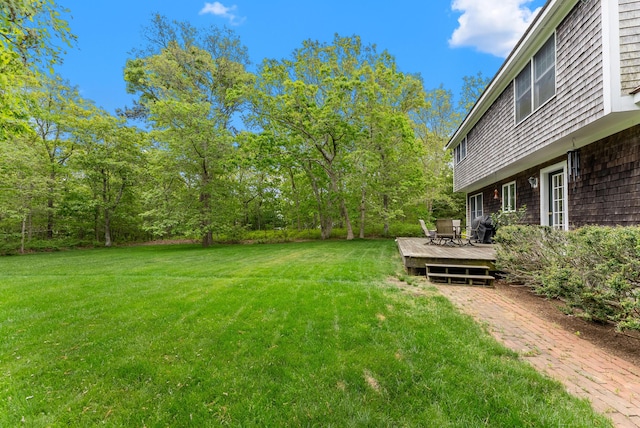 5 Bayes Hill Cir, Oak Bluffs, MA 02557 - view of grassy yard featuring a wooden deck