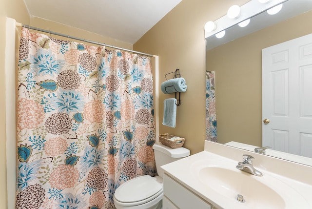 5 Bayes Hill Cir, Oak Bluffs, MA 02557 - full bathroom with toilet, vanity, and a shower with shower curtain