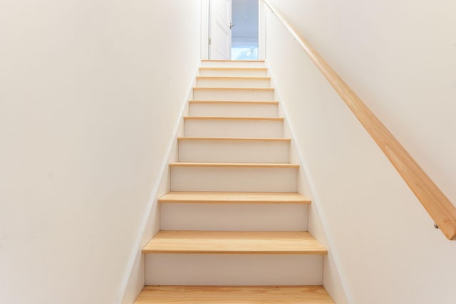 stairs featuring wood finished floors