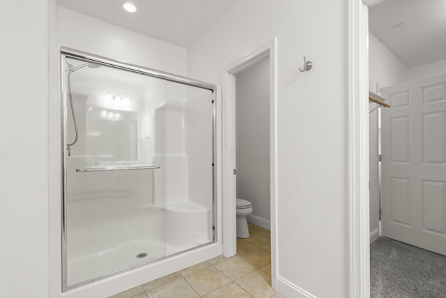 21 Grey Hawk Dr, Mashpee, MA 02649 - bathroom with a shower stall, toilet, and tile patterned flooring