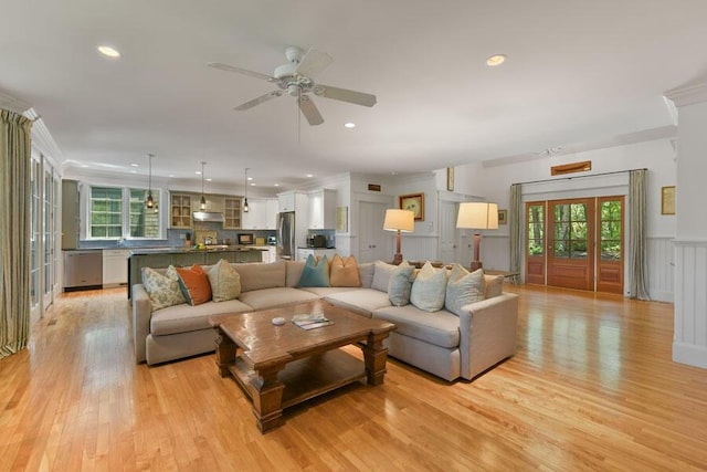 14 Indian Trl, Osterville, MA 02655 - living area with light wood finished floors, ceiling fan, and recessed lighting
