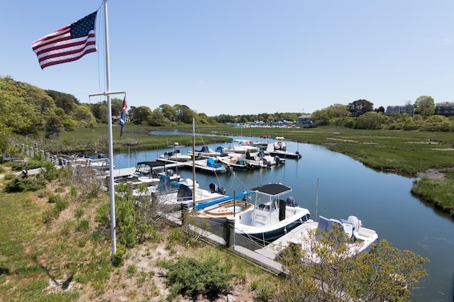 dock area with a water view