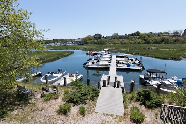 view of dock with a water view